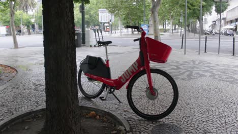 Pay-to-ride-City-Bike-Parked-Under-Tree-in-Front-of-Road