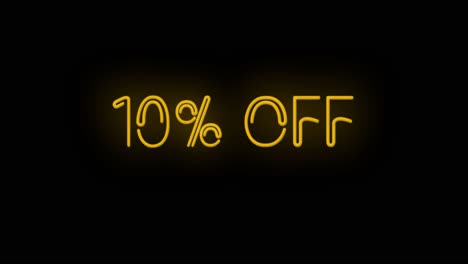 Flashing-neon-10%-OFF-orange-color-sign-on-black-background-on-and-off-with-flicker
