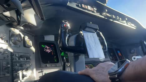 Airplane-cockpit-scene-during-a-real-flight,-timelapse