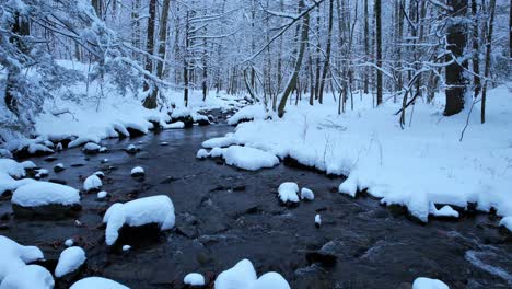 beautiful-low-drone-footage-of-a-snowy-stream-in-a-winter-wonderland