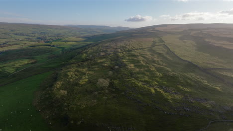 Establishing-Drone-Shot-of-Yorkshire-Dales-Landscape-at-Golden-Hour