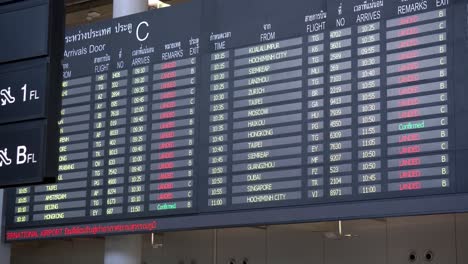 Zeitplaninformationstafel-Für-Ankünfte-Und-Abflüge-Am-Flughafen-Bangkok-Suvarnabhumi