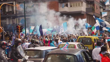 Traffic-on-road-in-city-of-Naples-Blocking-by-fans-of-Napoli-after-winning-Championship---wide-shot