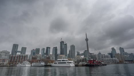 Static-timelapse-of-clouds-over-waterfront-and-skyline-of-Toronto