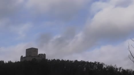 Timelapse-of-clouds-over-medieval-Rabi-Castle-in-Bohemia