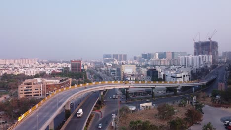 Drone-shot-of-the-Biodiversity-flyover-in-the-Financial-District-of-HITECH-city-and-Technology-Park-of-New-Hyderabad-City,-India