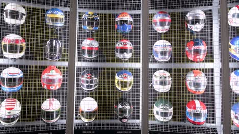 F1-driver-helmets-during-the-world's-first-official-Formula-1-exhibition-at-IFEMA-Madrid-in-Spain