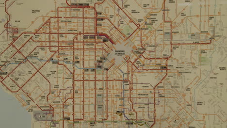 Zooming-out-shot-of-the-map-of-downtown-Los-Angeles-metro-lines-displayed-at-Union-Station