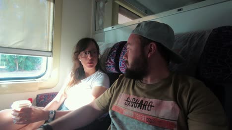 Travelers-discussing-on-the-train-from-Marrakesh-to-Casablanca