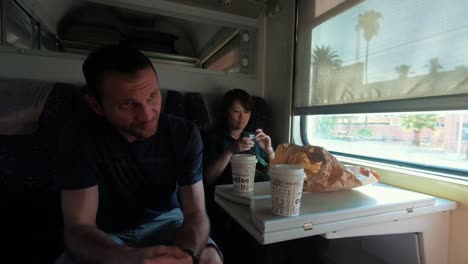 Traveler-drinking-coffee-on-the-train-in-Marrakesh
