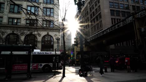 Sunny-morning-in-Chicago.-Hectic-life-in-megapolis