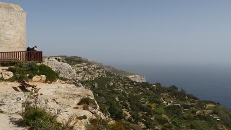 Tourists-Enjoying-The-View-Of-The-Dingli-Cliffs-From-The-Saint-Mary-Magdalene-Chapel