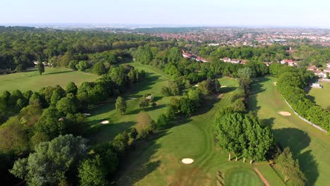 Aerial-Flyover-of-English-Golf-Course-and-Fairway