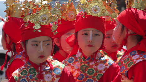 Group-of-Young-Japanese-children-at-Kamakura-Festival,-Japan