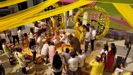 Eine-Drohnenaufnahme-Eines-5-Sterne-Resorts-Mit-Der-Dekoration-Einer-Hinduistischen-Hochzeit-In-Süd-Goa,-Indien
