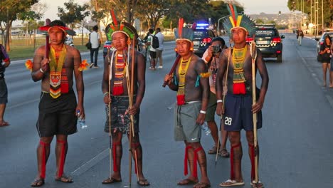 A-group-of-indigenous-young-warriors-in-a-protest-on-the-capital-blocking-the-police-cars