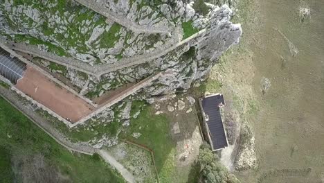 Drone-shot-from-above-on-the-top-of-the-Chiaramonte-Castle-in-Mussomeli,-the-town-where-Houses-are-for-sale-at-1-Euro