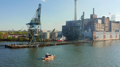Aerial-approaching-the-burning-sugar-plant-in-Baltimore-harbor