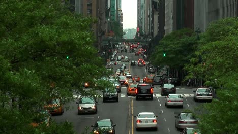 New-York-City-Voller-Verkehr-Mit-Autos-Und-Windigen-Bäumen