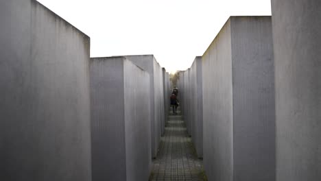 POV-Walking-In-Between-The-Concrete-Stelae-At-Memorial-to-the-Murdered-Jews-of-Europe