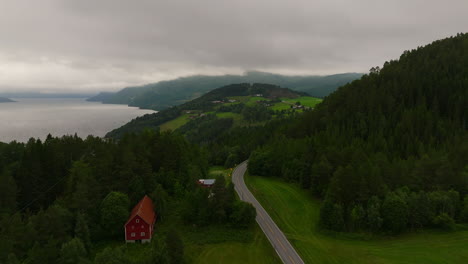 Road-around-Norway-coastal,-West-Coast-rural,-countryside