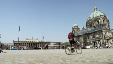 Berlin-Cathedral-And-Altes-Museum-Viewed-From-Beside-Humboldt-Forum-On-Sunny-Day