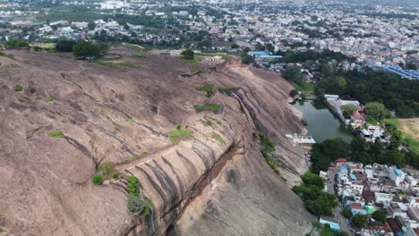 Aerial-view-of-Dindigul-Rock-Fort-and-Valley,-Dindigul-City,-Tamil-Nadu,-India