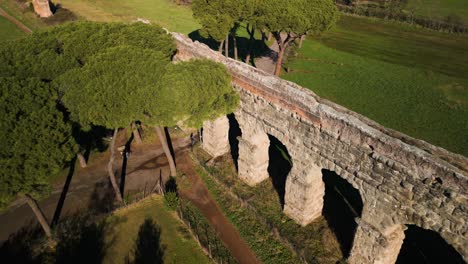 Beautiful-Aerial-View-of-Ancient-Roman-Aqueduct-near-Rome,-Italy