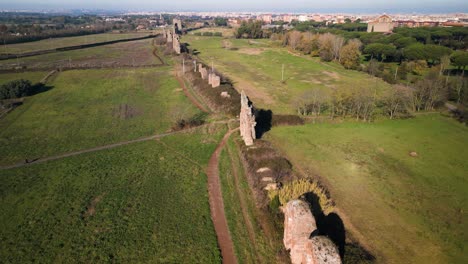 Ruins-of-Ancient-Roman-Aqueduct-used-to-transport-water-to-Rome,-Italy