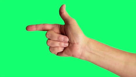 Close-up-shot-of-a-male-hand-pointing-to-the-left,-against-a-greenscreen-background-ideal-for-chroma-keying
