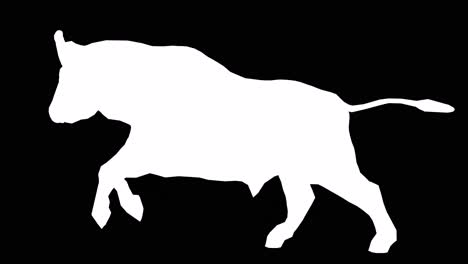 A-buffalo-running-on-black-background-with-alpha-channel-included-at-the-end-of-the-video,-3D-animation,-side-view,-animated-animals,-seamless-loop-animation