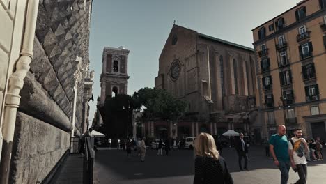 Piazza-Mercato-and-Santa-Maria-del-Carmine,-in-Naples,-Italy