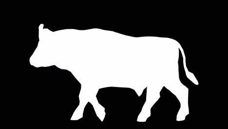 A-buffalo-walking-on-black-background-with-alpha-channel-included-at-the-end-of-the-video,-3D-animation,-side-view,-animated-animals,-seamless-loop-animation