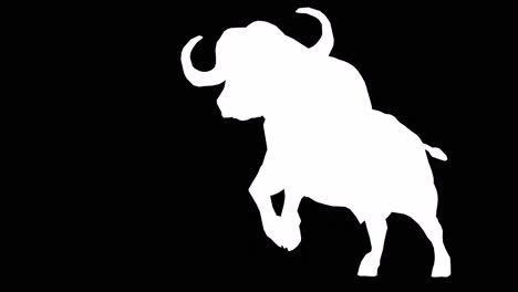 A-buffalo-running-on-black-background-with-alpha-channel-included-at-the-end-of-the-video,-3D-animation,-perspective-view,-animated-animals,-seamless-loop-animation