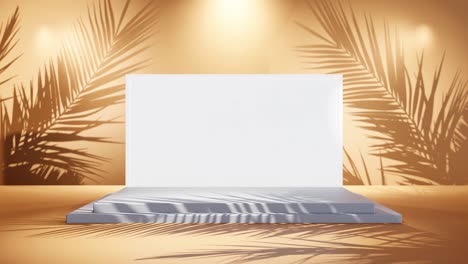 white-blank-screen-product-display-with-palm-tree-gentle-breeze-on-gold-background-e-commerce-online-shop-sell-discount