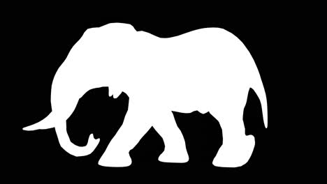 An-elephant-walking-on-black-background-with-alpha-channel-included-at-the-end-of-the-video,-3D-animation,-side-view,-animated-animals,-seamless-loop-animation