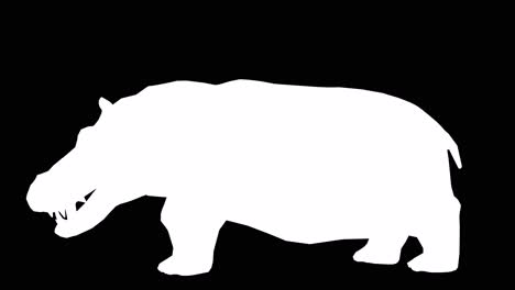 Un-Hipopótamo-Inactivo-Sobre-Fondo-Negro-Con-Canal-Alfa-Incluido-Al-Final-Del-Vídeo,-Animación-3d,-Vista-Lateral,-Animales-Animados,-Animación-En-Bucle-Sin-Interrupciones
