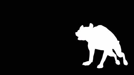 Eine-Hyäne-Läuft-Auf-Schwarzem-Hintergrund-Mit-Alphakanal-Am-Ende-Des-Videos,-3D-Animation,-Perspektivische-Ansicht,-Animierte-Tiere,-Nahtlose-Schleifenanimation