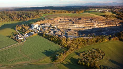 Aerial-View-of-Stone-Quarry-Site-In-Autumn-In-Spectacular-drone