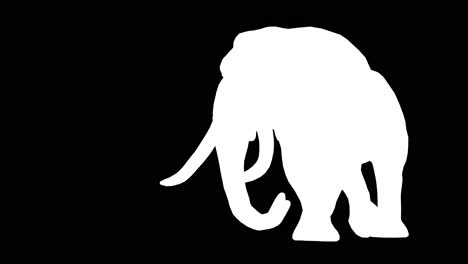 Ein-Elefant,-Der-Auf-Schwarzem-Hintergrund-Läuft,-Mit-Alphakanal-Am-Ende-Des-Videos,-3D-Animation,-Perspektivische-Ansicht,-Animierte-Tiere,-Nahtlose-Schleifenanimation