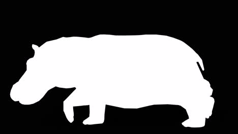 A-hippopotamus-running-on-black-background-with-alpha-channel-included-at-the-end-of-the-video,-3D-animation,-side-view,-animated-animals,-seamless-loop-animation
