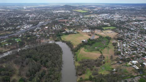 Aerial-View-Of-Logan-River-In-The-Suburb-Of-Loganholme-In-Logan,-Queensland,-Australia