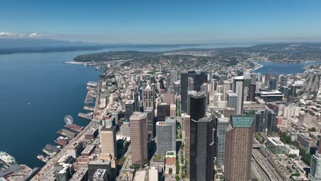 Wide-aerial-view-of-Seattle's-downtown-area-on-a-sunny-day