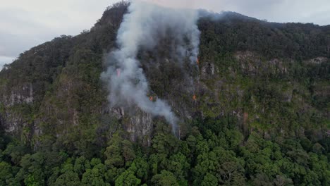 Rauch-Von-Einem-Waldbrand,-Der-Den-Bergwald-In-Queensland,-Australien,-Zerstört