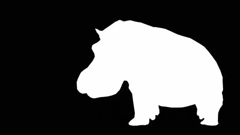 Un-Hipopótamo-Corriendo-Sobre-Fondo-Negro-Con-Canal-Alfa-Incluido-Al-Final-Del-Vídeo,-Animación-3d,-Vista-En-Perspectiva,-Animales-Animados,-Animación-En-Bucle-Sin-Interrupciones