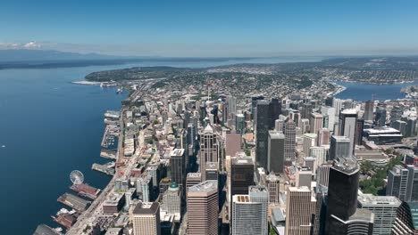 Drone-shot-of-Seattle's-downtown-skyscrapers-filled-with-apartments