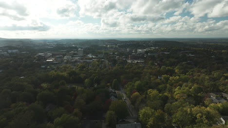 Panoramic-View-From-Above-Of-Downtown-Fayetteville-From-Mount-Sequoyah-During-Autumn-In-Arkansas