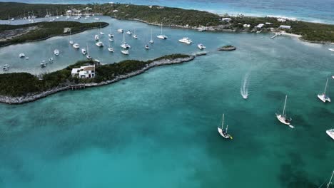 Yachts,-Catamarans,-and-Sailboats-in-Island-Boat-Harbor-Marina,-Aerial-View