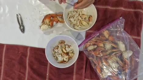 Top-down-time-lapse-of-a-bag-full-of-crab-being-cracked