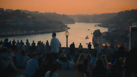 Crowded-Tourist-Spot-in-South-European-City-During-Sunset-on-Warm-Hot-Summer-Evening